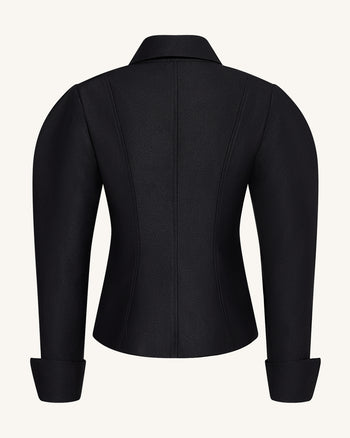 Scalloped Placket Leg of Mutton Blazer - Black