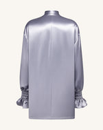 Ribbon Tie Balloon Sleeve Longline Blazer - Silver
