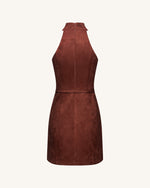 Faux Suede Halter Neck Zip-Front Mini Dress - Burgundy