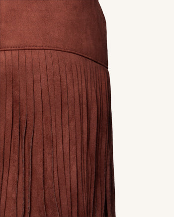 Faux Suede Fringe Halter - Burgundy