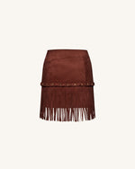 Western-Style Sueded Fringe Skirt - Burgundy