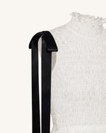 High-Neck Sleeveless Smocked Three-Tier Maxi Dress - White