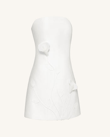 3D Vine Floral Strapless Mini Dress - White