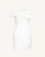 Satin Asymmetric Bow Mini Dress - White