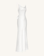 Satin Cowl-Neck Bow-Back Maxi Dress - White