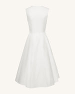 Front V-Neck Pleated Midi Dress - White