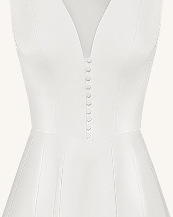Front V-Neck Pleated Midi Dress - White