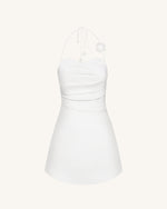 Floral Ruched Halter Mini Dress - White