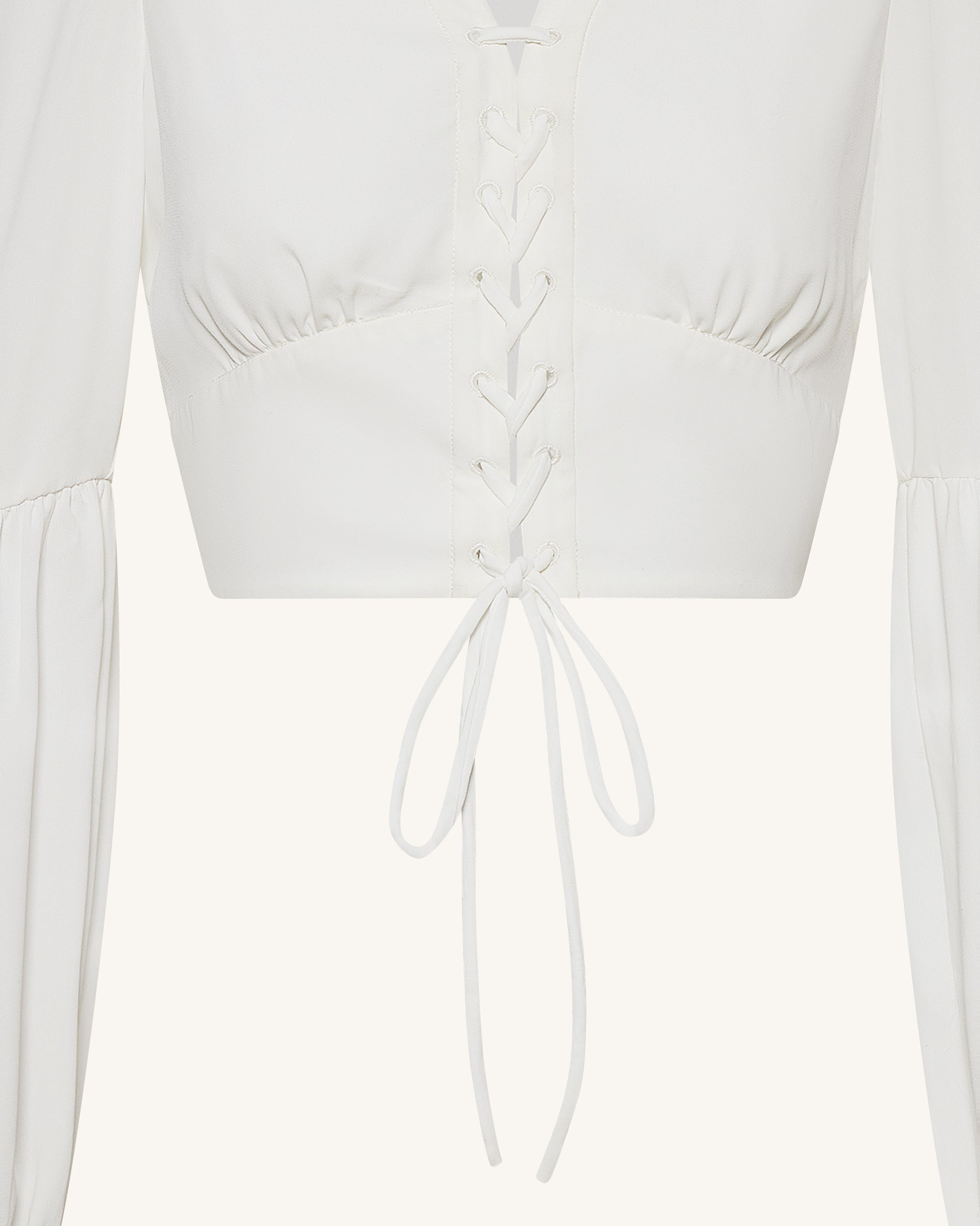 Chiffon Lantern-Sleeve Tie-Front Cropped Blouse - White - JW PEI UK