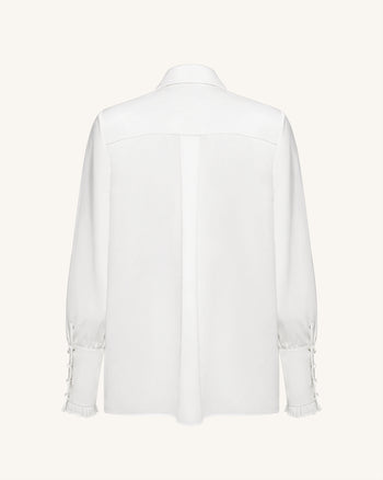 Ribbon Tie Balloon Sleeve Blouse - White