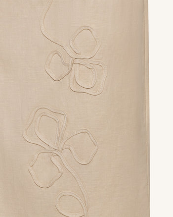 Linen Corded Embroidery Maxi Skirt - Natural