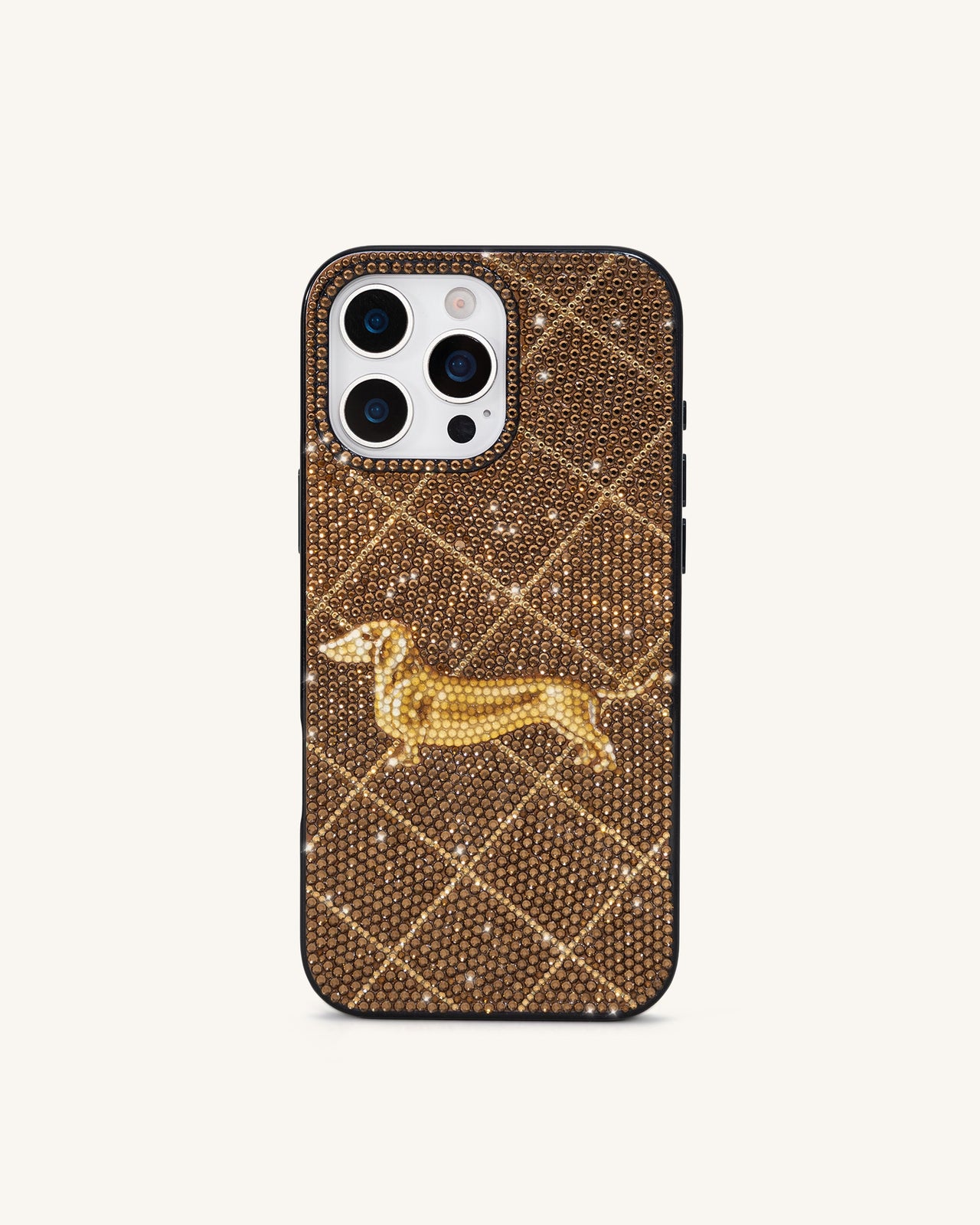Dachshund Motif Artificial Crystal Phone Case - Brown