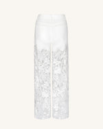 Embroidery High Rise Wide Leg Lace Denim Jeans With Rhinestone - White