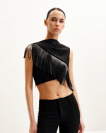 Ariana Asymmetric Fringe Sueded Top - Black