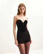 Anna Low-cut Velvet Corset Top - Black