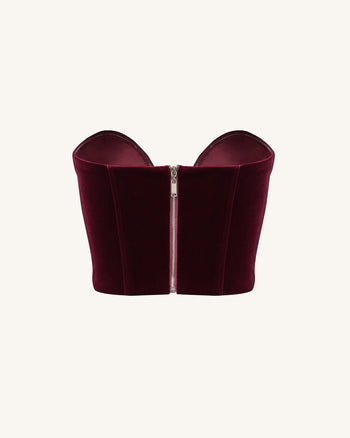 Anna Low-cut Velvet Corset Top - Claret