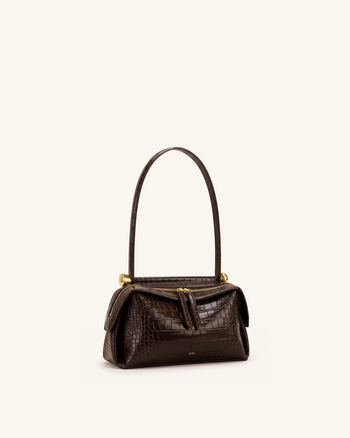 Naomi Double-Zip Shoulder Bag - Brown Croc