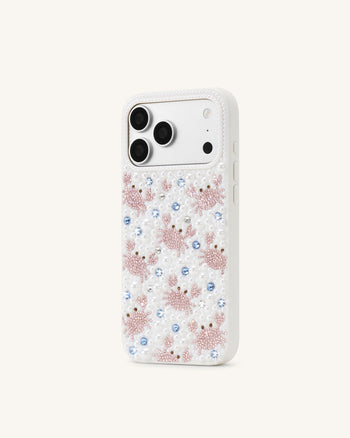 Crab Pattern Faux Pearl Phone Case - White