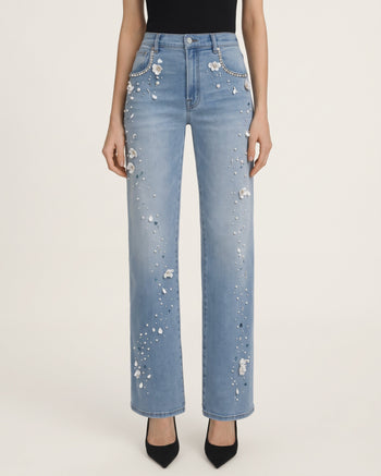 The Celestial Pearl Petal Straight Jeans - Pale Blue Eyes