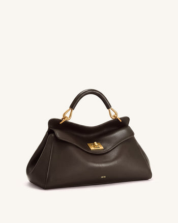 Lucia Elongated Top Handle Bag - Dark Brown