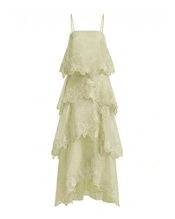 Orchid Embroidered Layered Maxi Dress - Light Green