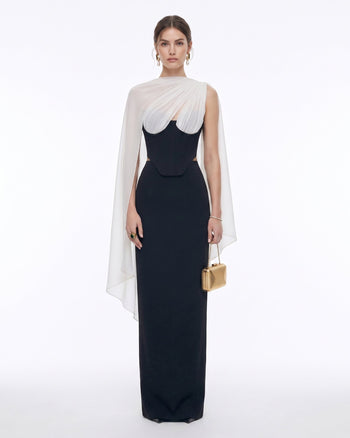Strapless Corset Sheer Cape Top - Black & White