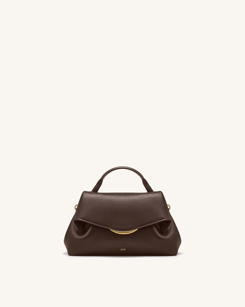 Nerissa Curved Flap Top Handle Bag - Dark Brown