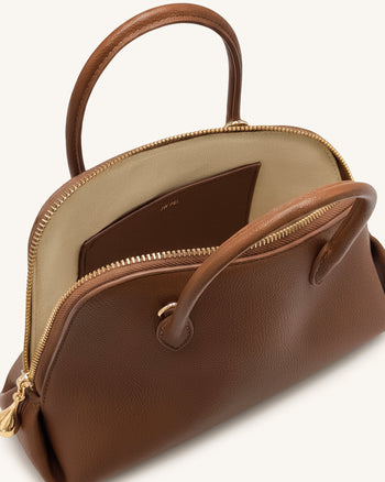 Nerina Pebbled Dome Top Handle Bag - Brown