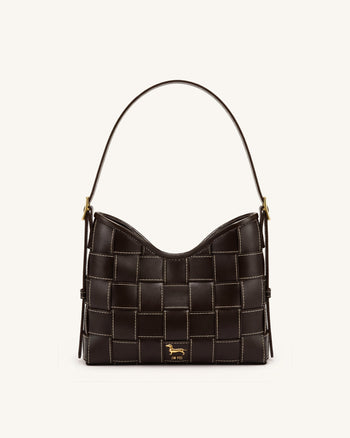 Nadine Dachshund Woven Hobo Bag - Dark Brown