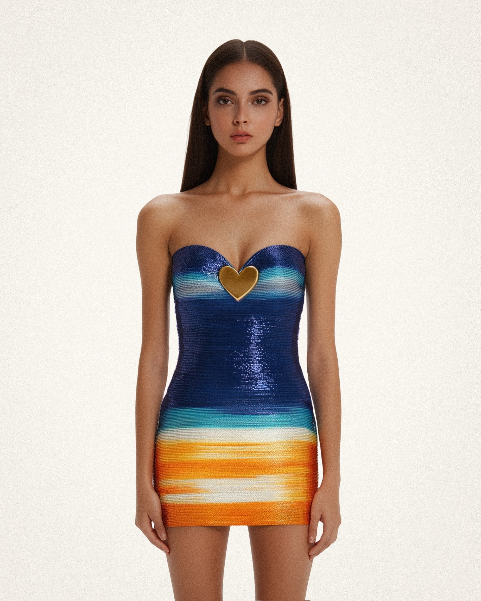 Olivia Metallic Heart Sequin Dress - Blue/Orange - JW PEI UK Olivia Metallic Heart Sequin Dress - Blue/Orange - JW PEI UK