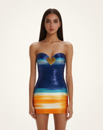 Olivia Metallic Heart Sequin Dress - Blue/Orange
