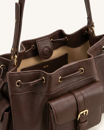 Harper Drawstring Shoulder Bag - Brown