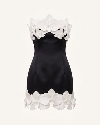 Orchid Trim Strapless Mini Dress - Black & Ivory