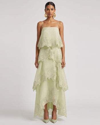 Orchid Embroidered Layered Maxi Dress - Light Green