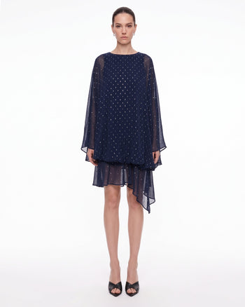 Embellished Sheer Balloon-Hem Maxi Dress - Navy
