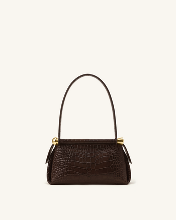 Naomi Double-Zip Shoulder Bag - Brown Croc