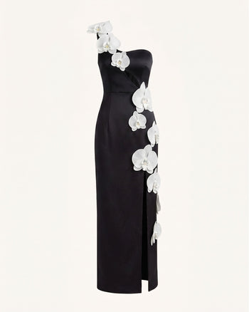 Orchid Embellished Cutout Slit Maxi Dress - Black