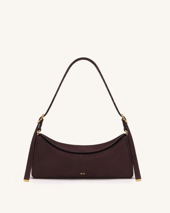 Elowen Faux Suede East-West Shoulder Bag - Dark Brown