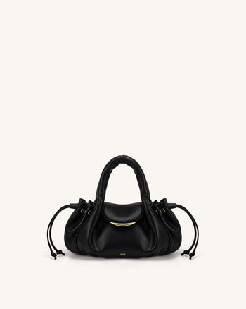 Nerissa Ruched Flap Top Handle Bag - Black