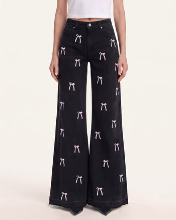 The Rebel Pink Ribbon Split Fray Jeans  - Black