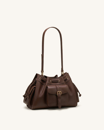 Harper Drawstring Shoulder Bag - Brown
