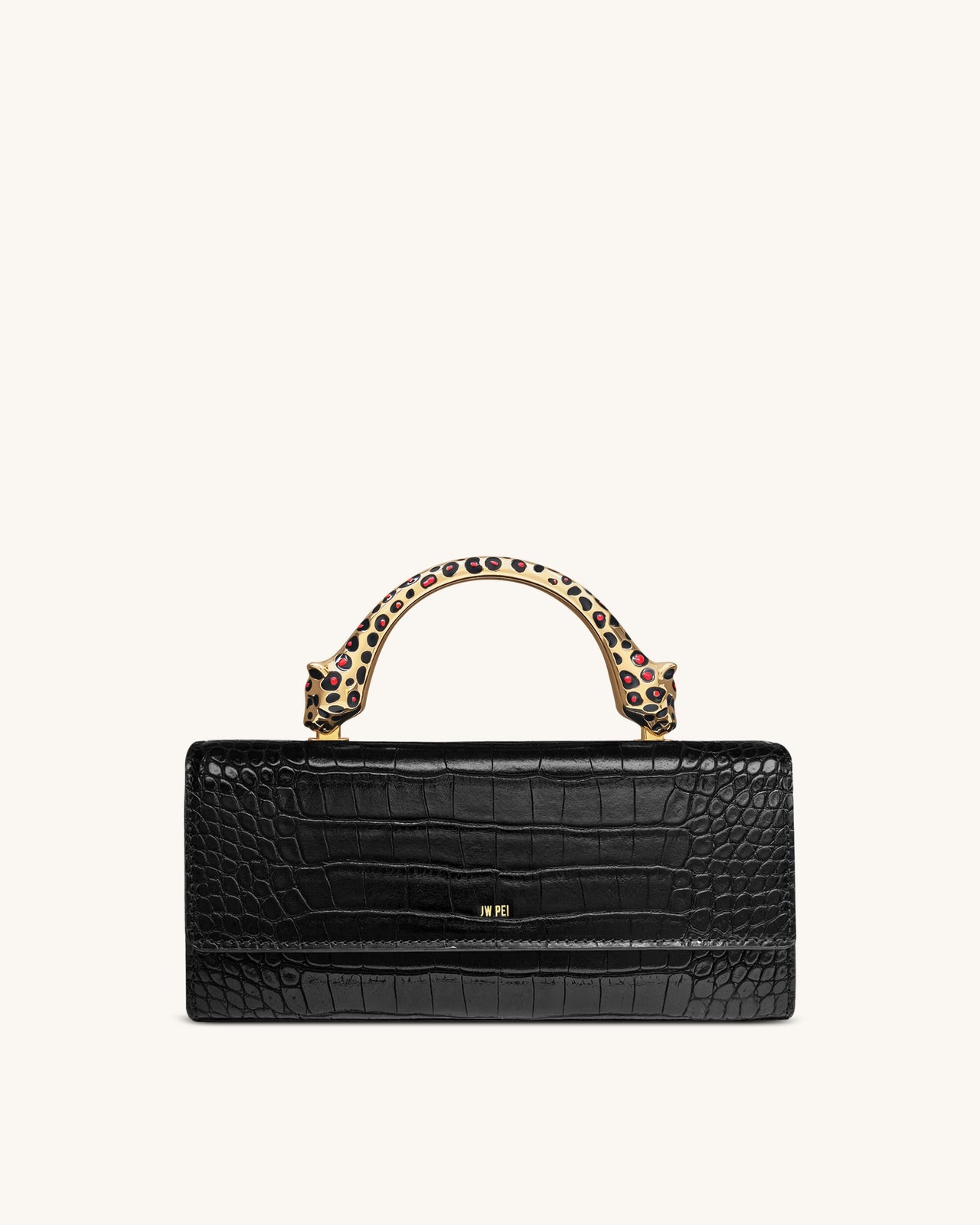 Maya Leopard-Shaped Hardware Handle Top Handle Bag - Black Croc