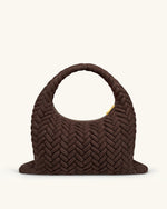 Cora Large Faux Suede Quilting Hobo Shoulder Bag - Dark Brown