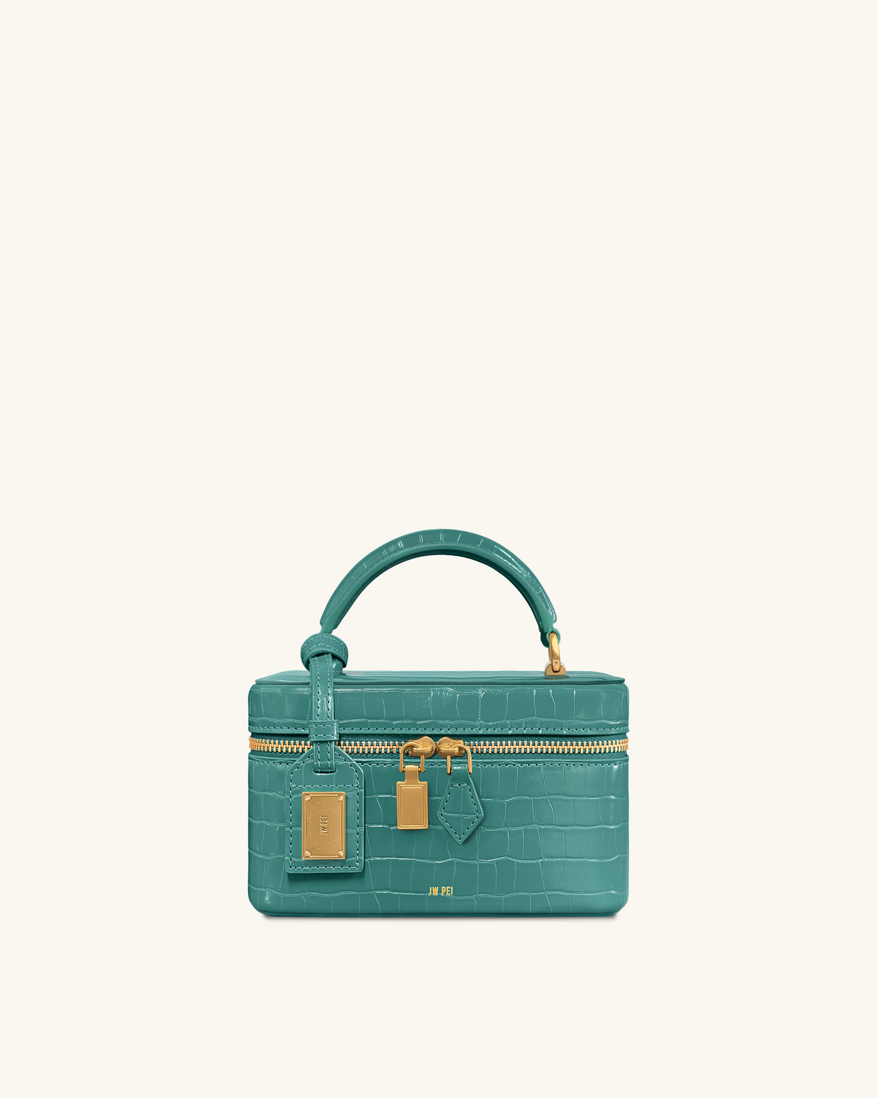 Cleo Box Shape Top Handle Bag - Green Croc