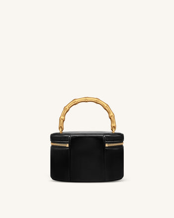 Natalie Metal Geometric Pendant Handle Bag - Black