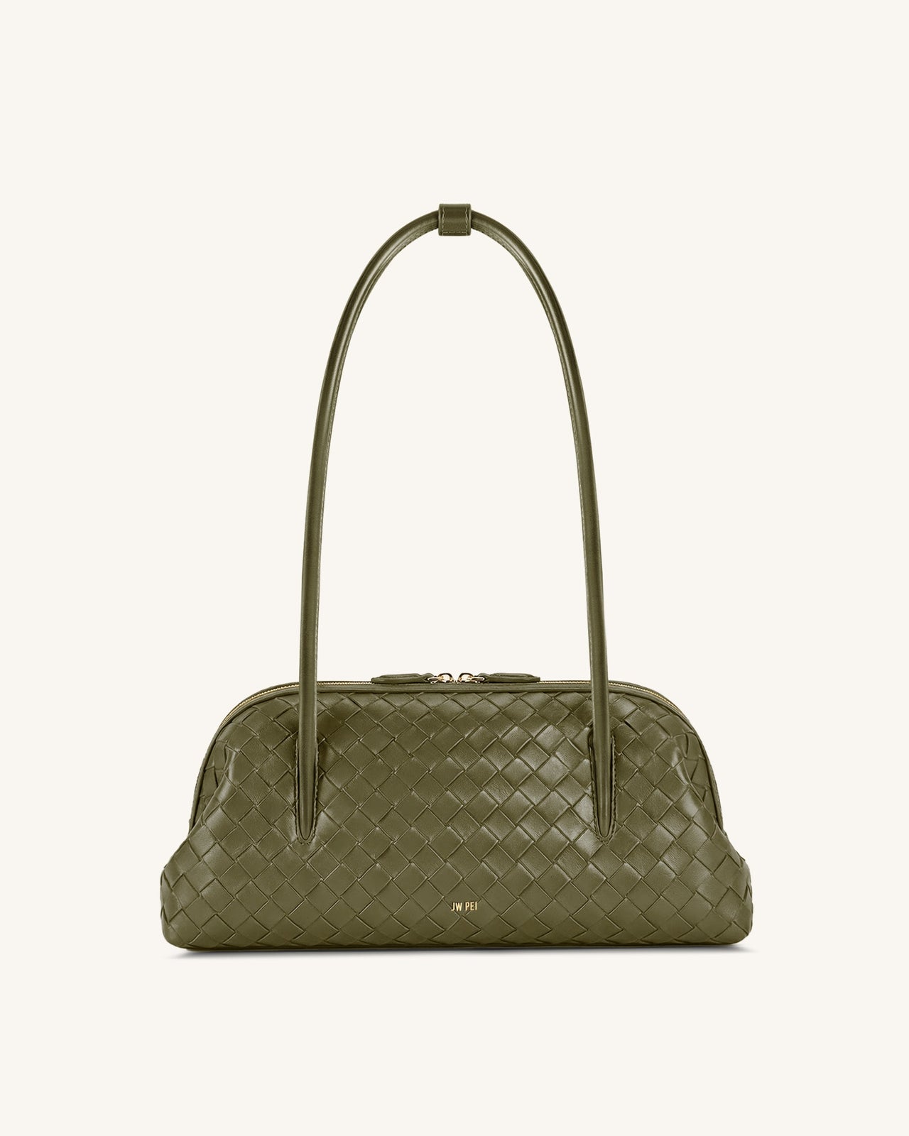 Aveline Woven Textured Shoulder Bag - Olive Green
