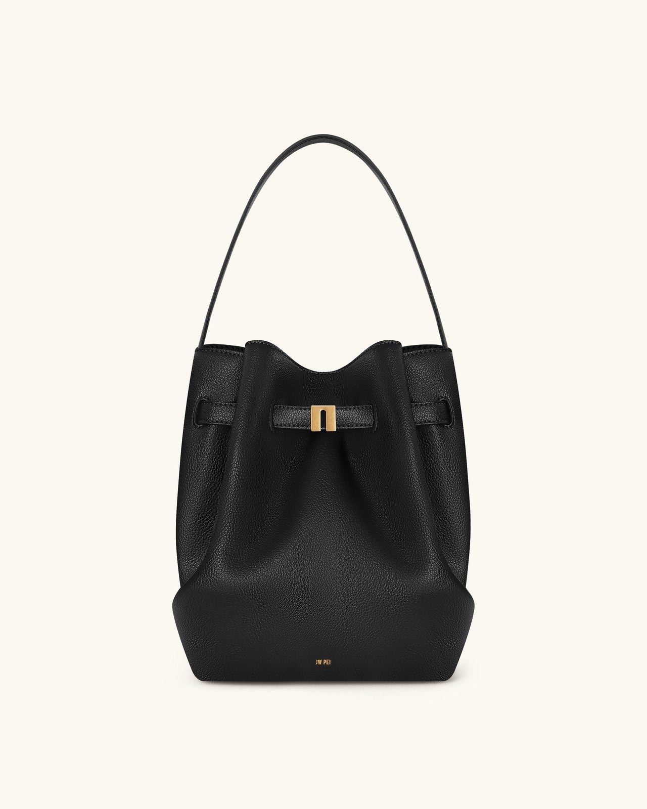 Clara Lock Accent Bucket Shoulder Bag - Black