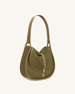 Arla Small Faux Suede Hobo Bag - Olive Green
