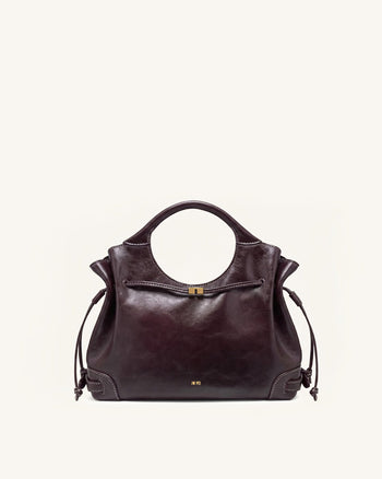 Virelle Waxed Vegan Leather Drawstring Tote Bag - Burgundy