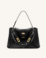 Rhea Large Woven Textured Shoulder Bag - Black